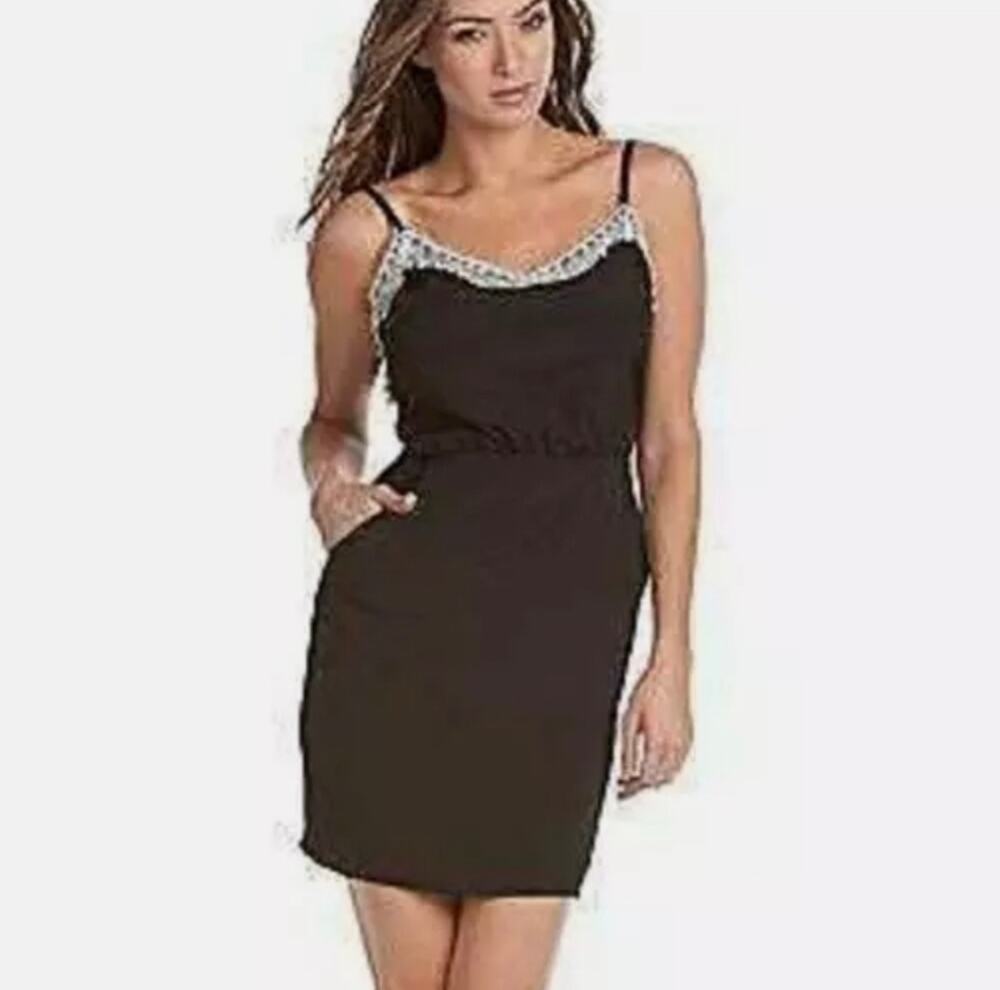 Bcbgeneration Black Lace Trim Spagetti Strap Dress Size 10